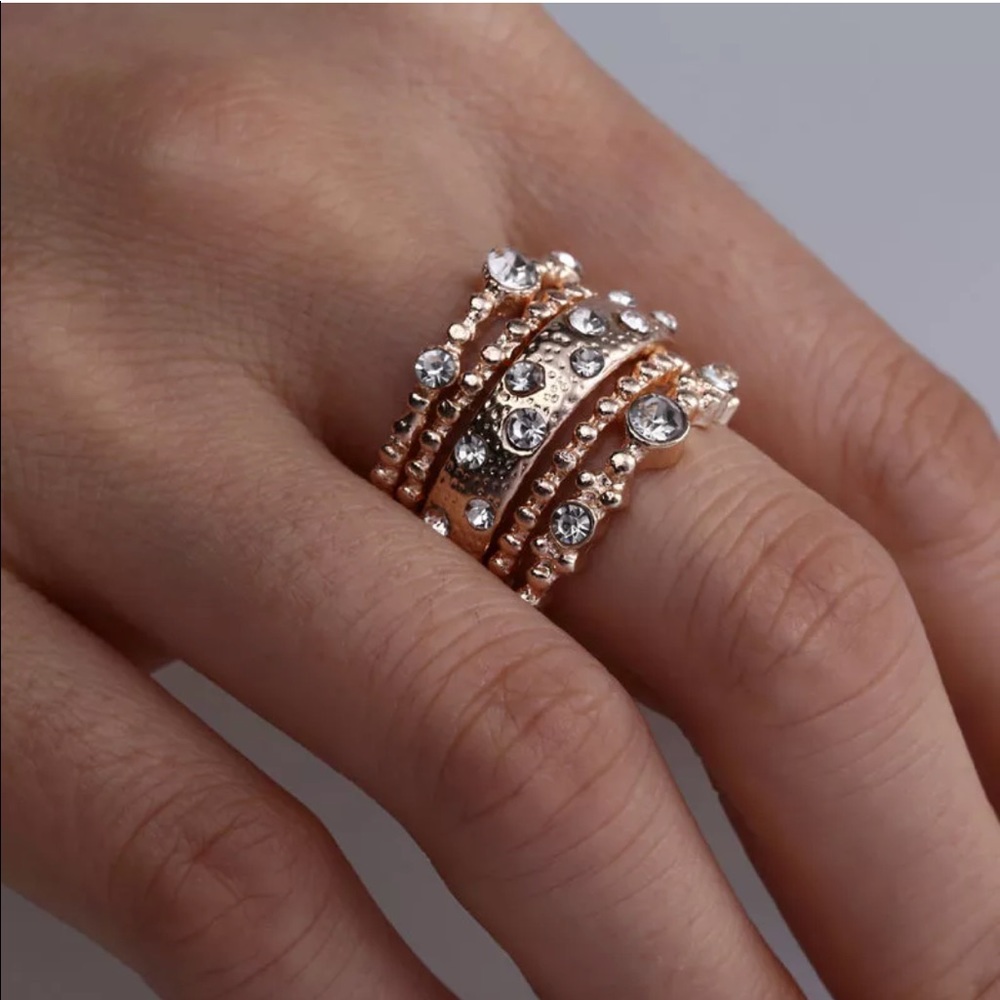 5🌟 Rated💎 Rose Gold Boho Ring Stack - Picture 2 of 5